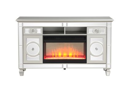 TV Stand With Electric Fireplace in Silver