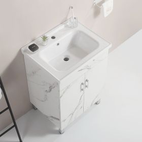 24-inch marble-textured bathroom cabinet with ceramic sink