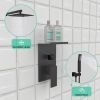 Rainfall Shower System With Storage Rack 10 inch Shower Faucet Set Matte Black with High Pressure with Square Shower Head Luxury Shower Set Wall Mount