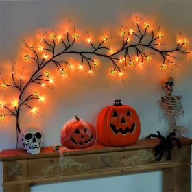 6 Ft 54 LED Halloween Willow Vine Twig 18 LED Pumpkins & Spiders (Color: Orange)