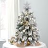 22in Mini Christmas Tree with Lights, Rose Gold Artificial Small Tabletop Christmas Tree with Flocked Snow