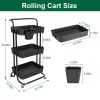 3 Tier Rolling Utility Cart Movable Storage Organizer with Mesh Baskets Lockable Wheels 360 Degree Rotatable Hanging Box Hooks Bedroom Bathroom Kitche