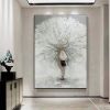 100% Handmade gold foil artwork square white flower landscape Oil Painting Modern Living Room Wall Decoration