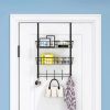 Over The Door Hooks Organizer Door Towel Rack Hanger 5 Hooks with 2 Metal Baskets for Bathroom Bedroom Kitchen Storage Shelf