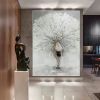 100% Handmade gold foil artwork square white flower landscape Oil Painting Modern Living Room Wall Decoration